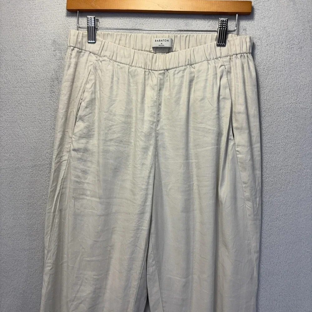 Babaton Aritzia Linen Cotton Jogger Pants Womens Medium M Beige Elastic Stretch